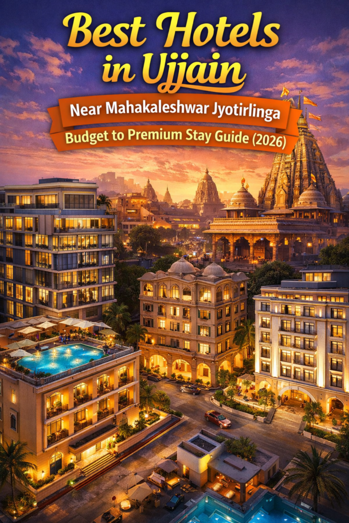 Best hotels in Ujjain near Mahakaleshwar Jyotirlinga showing budget to luxury stays with temple view