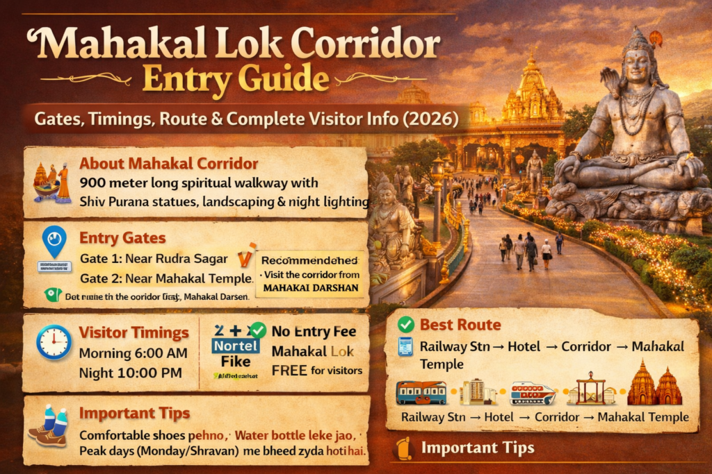Mahakal Lok Corridor entry guide Ujjain with gates, timings, route map and visitor information 2026